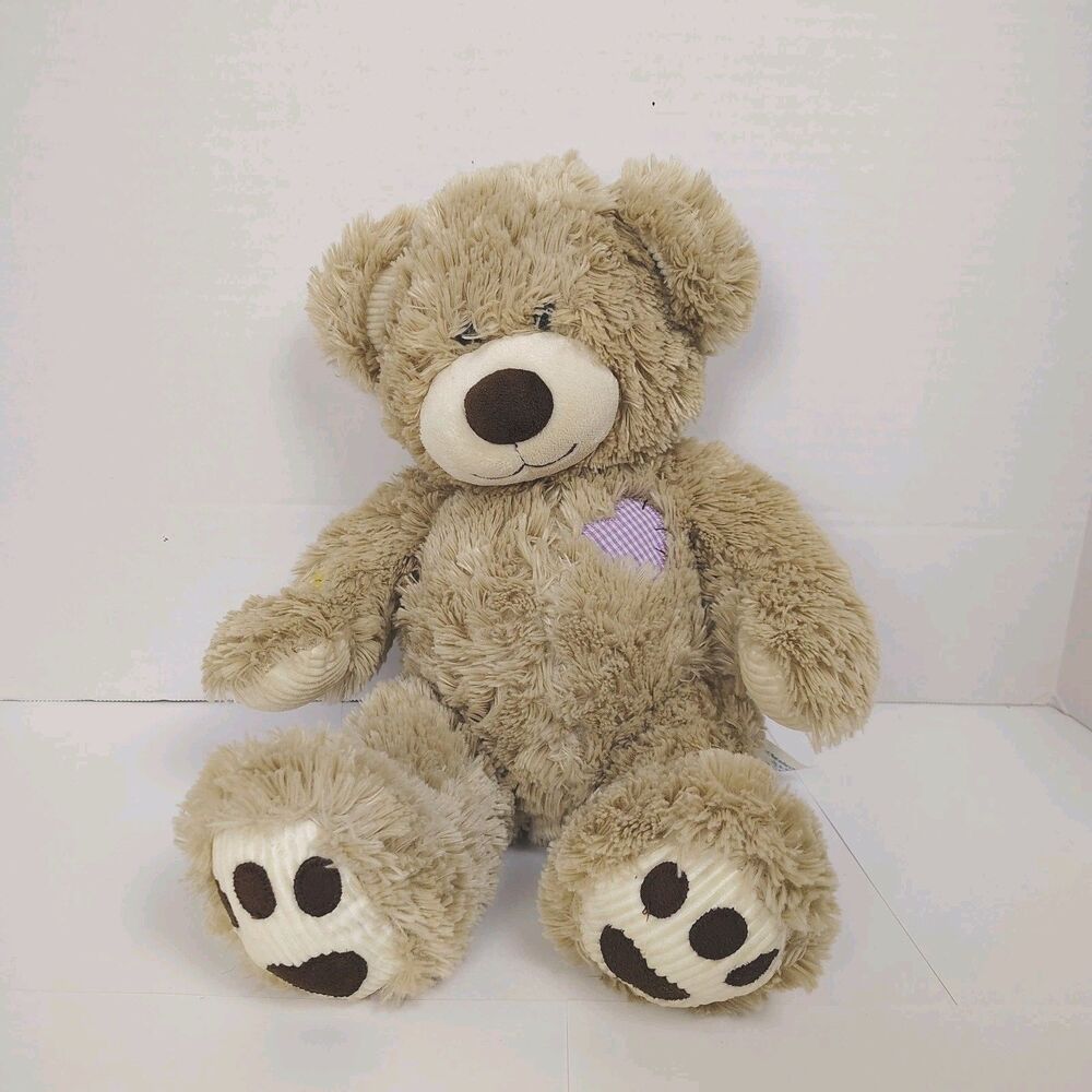 BUILD A BEAR Champ Patchwork Bear Plush Patches Stuffed Animal Light Brown Tan